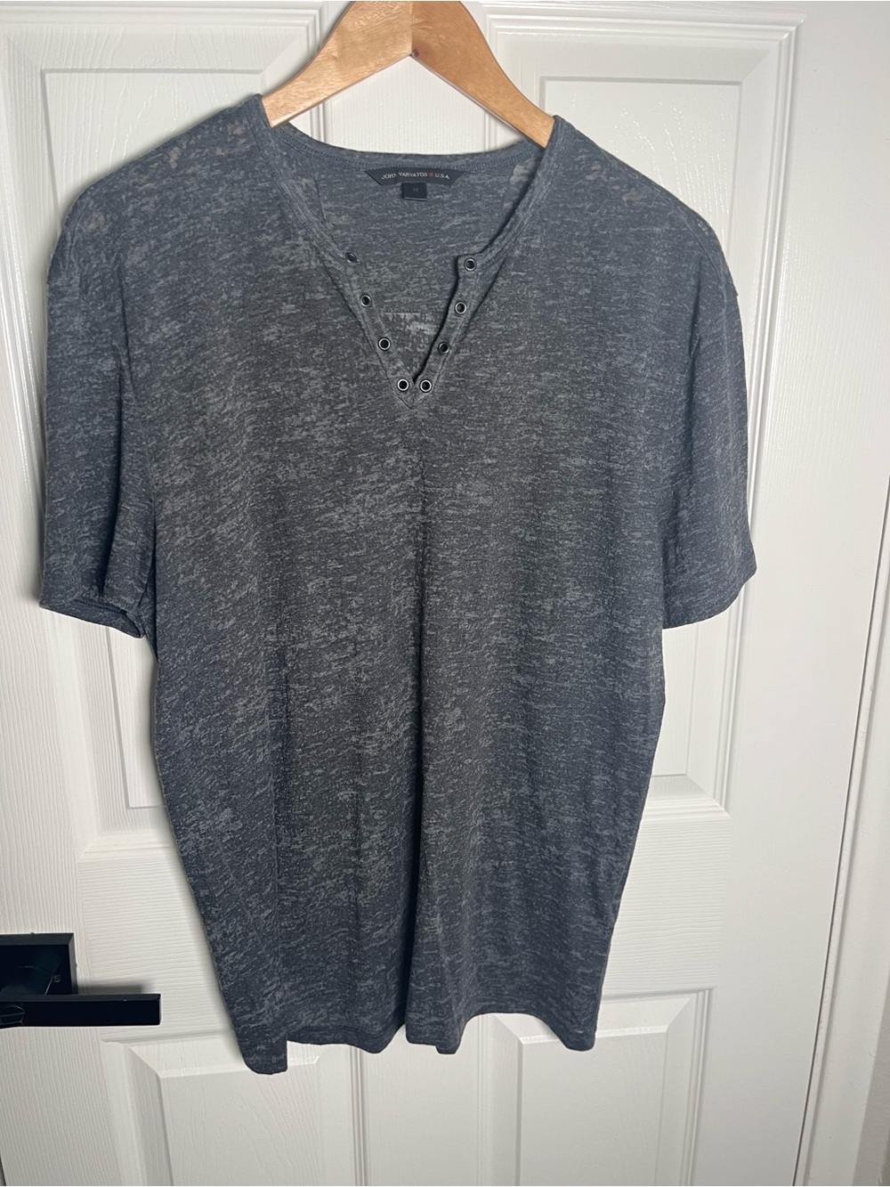 John Varvatos Charcoal Heather V‑Neck Short Sleeve Shirt